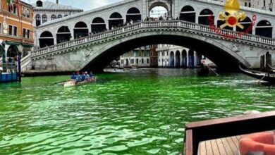تحول لون قناة مدينة فينيسيا إلى اللون الأخضر- صحيفة هتون الدولية