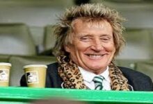 Rod Stewart, 79, is joined by his son Aiden, 13, while cheering on